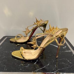 Christian Louboutin Lady Max 100 Gold Spiked Heels 39.5 specchi mirror gold RARE